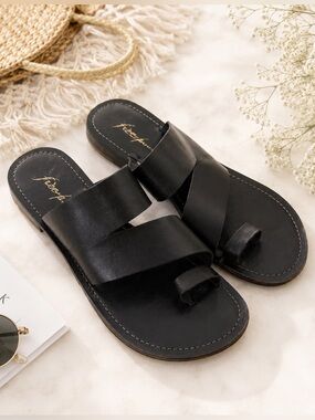 Free People Black Leather Slide Sandals